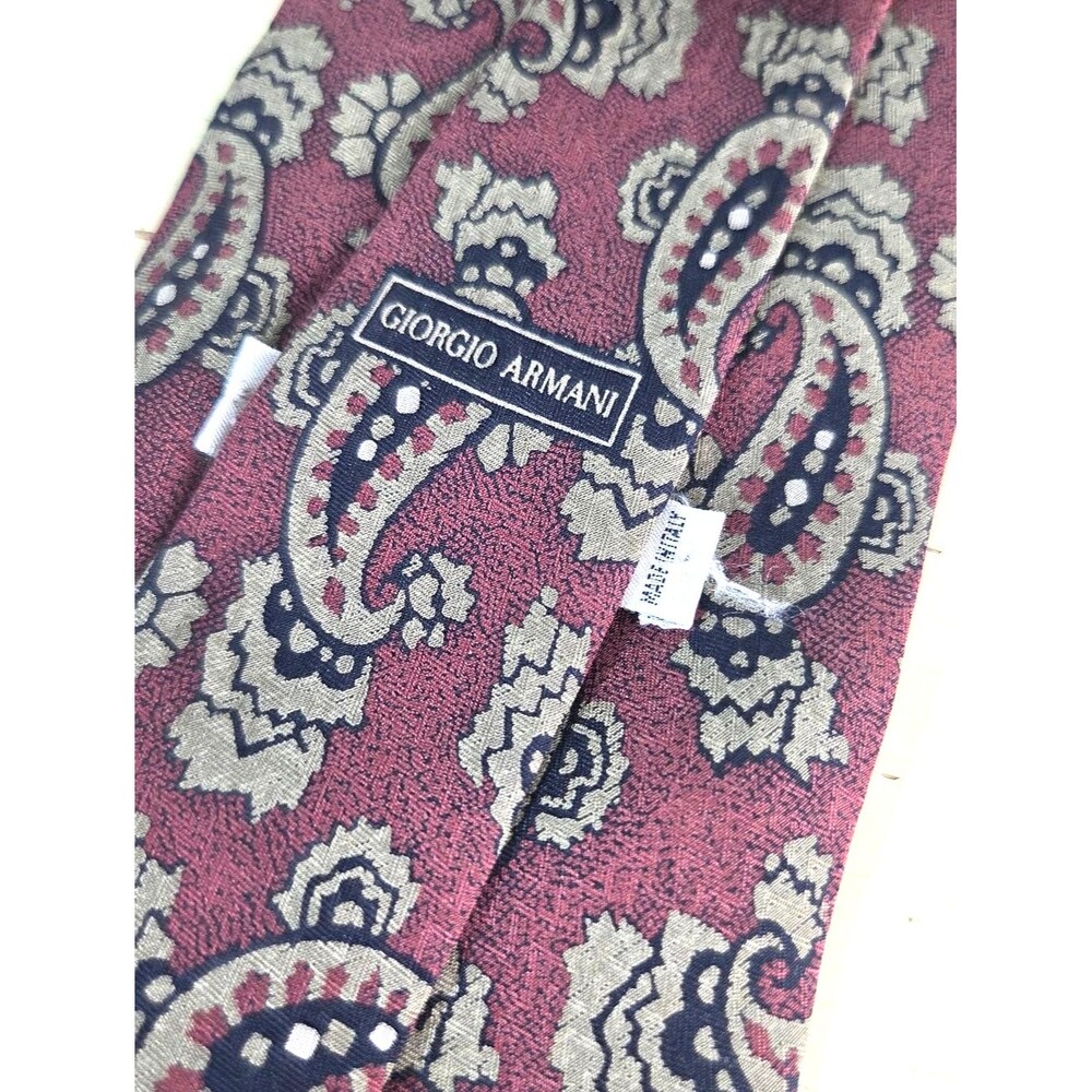 Giorgio Armani Cravatte Tie 100% Silk Red Paisley Made In Italy Mens Designer - Picture 9 of 11
